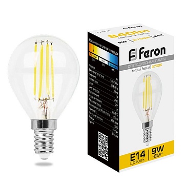 Лампа светодиодная, (9W) 230V E14 2700K прозрачная, LB-509