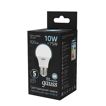 Светодиодная лампа Gauss A60 10W 920Lm 4100K E27 102502210102502210_GAUSS