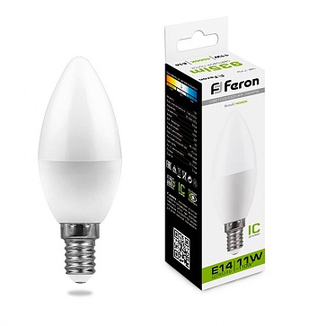 Лампа светодиодная, (11W) 230V E14 4000K С37, LB-770