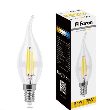 Лампа светодиодная, (9W) 230V E14 2700K прозрачная, LB-74